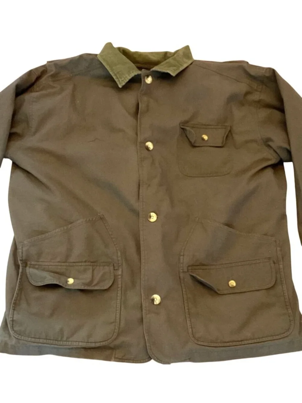 GreatLand Olive Green Field Coat Sz L With Plaid Removable Lining Cotton Nylon
